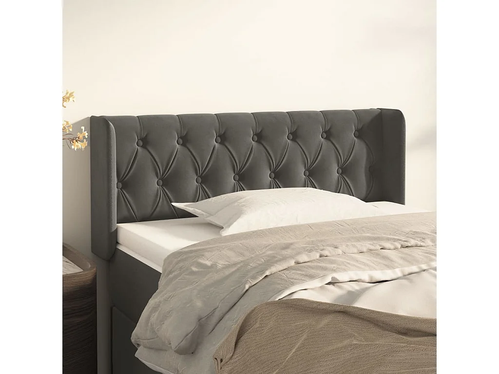 Tête de lit avec oreilles Gris foncé 93x16x78/88 cm Velours