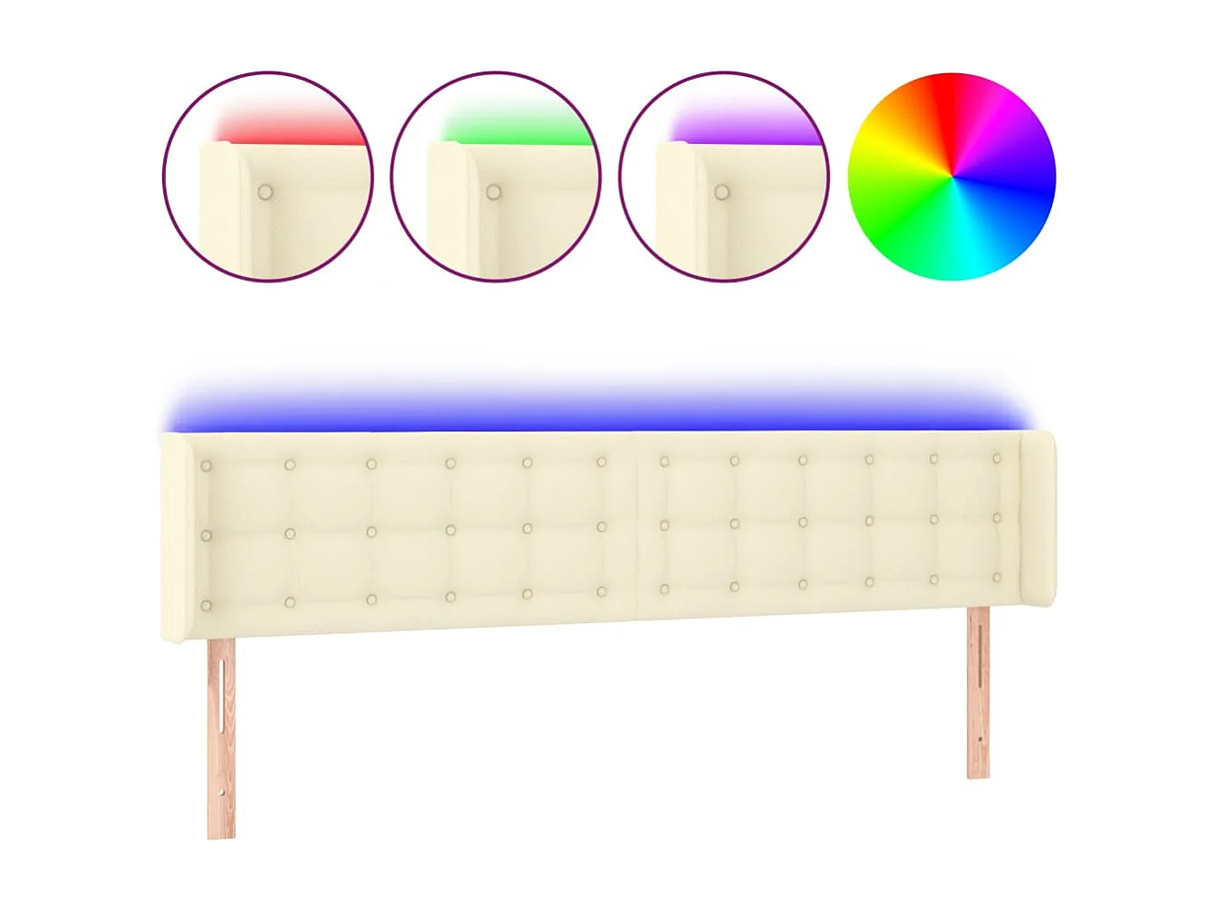 Cabeceira de cama c/ LED 203x16x78/88 cm couro artificial crème