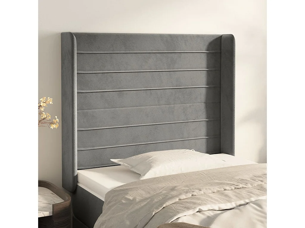 Testiera ad Orecchio Grigio Chiaro 93x16x118/128 cm in Velluto