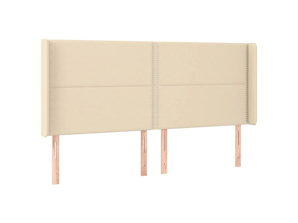 Hoofdbord met randen 183x16x118/128 cm stof crèmekleurig