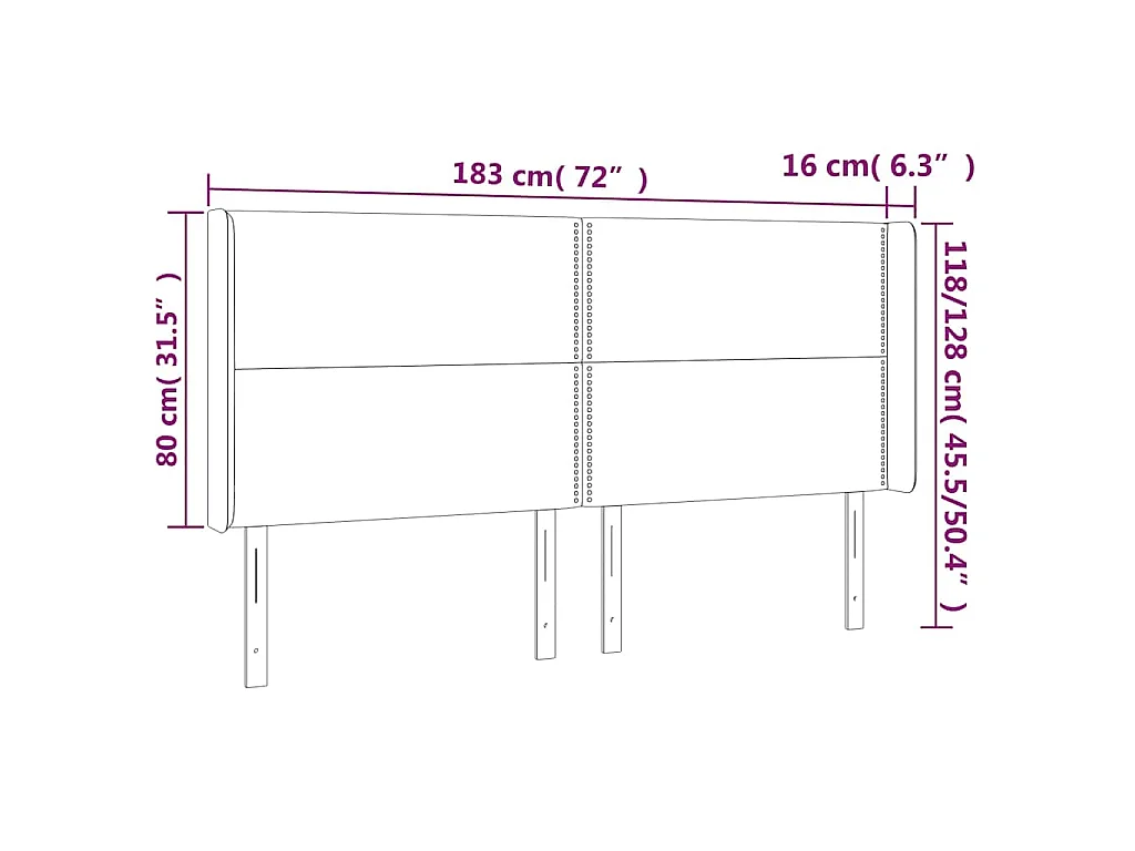 Hoofdbord met randen 183x16x118/128 cm stof crèmekleurig