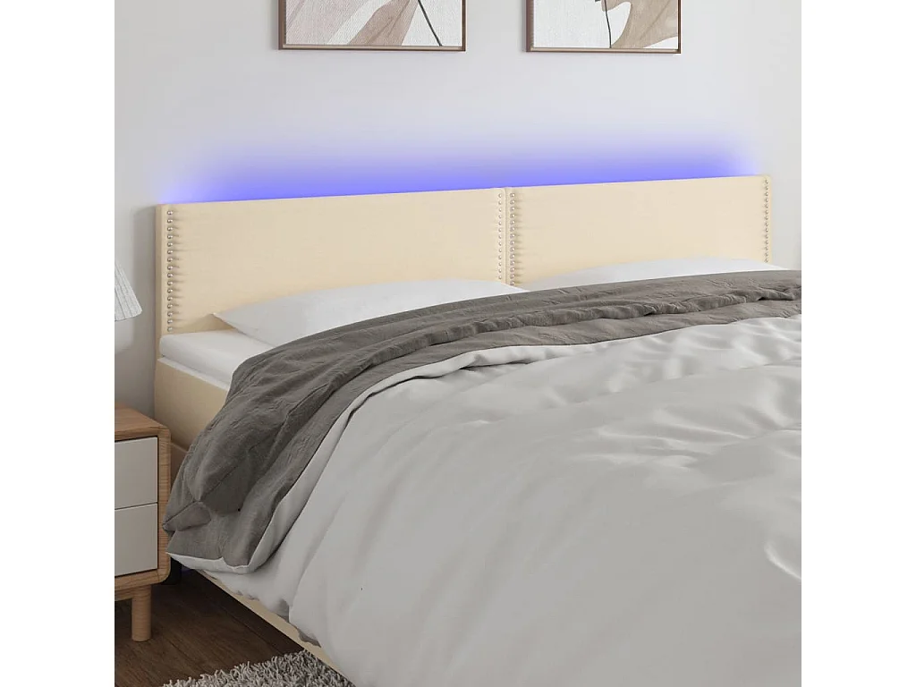 Hoofdbord LED 180x5x78/88 cm stof crèmekleurig