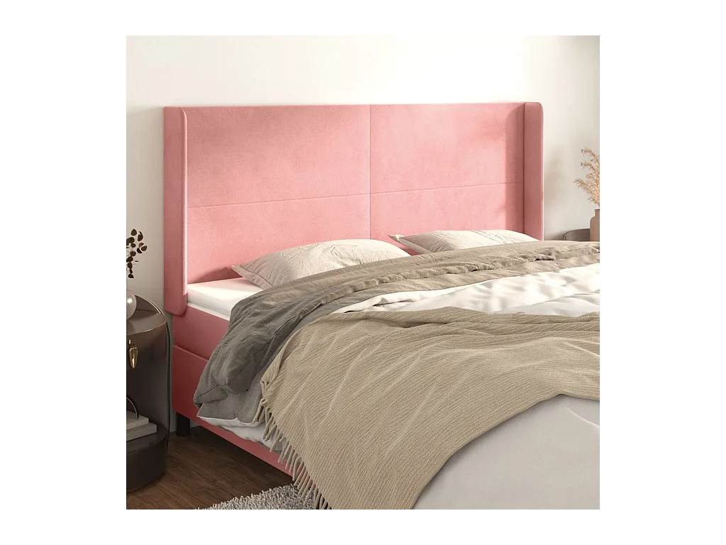 Testiera ad Orecchio Rosa 183x16x118/128 cm in Velluto