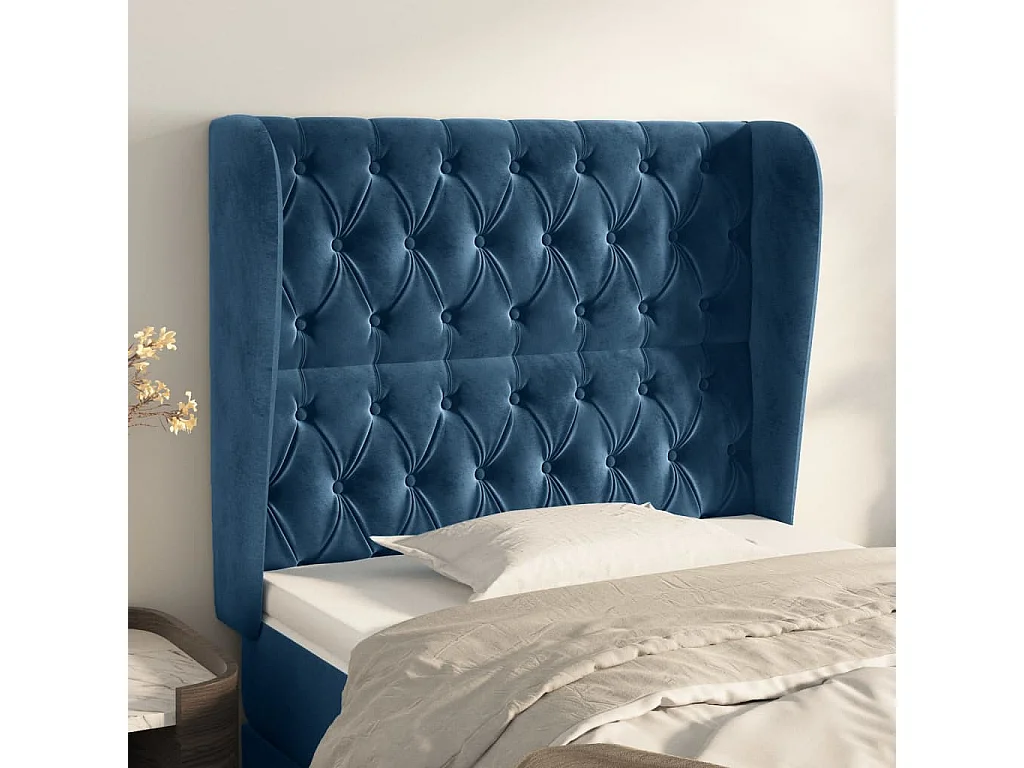 Tête de lit avec oreilles Bleu foncé 103x23x118/128 cm Velours