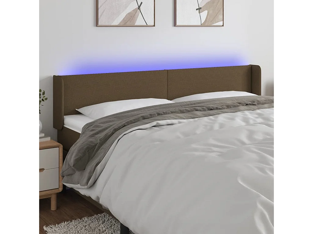 Tête de lit à LED Marron foncé 203x16x78/88 cm Tissu
