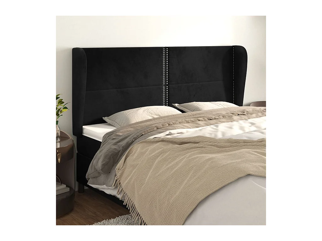 Tête de lit avec oreilles Noir 163x23x118/128 cm Velours