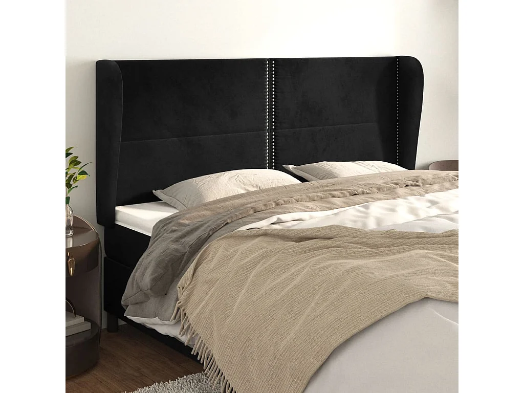 Testiera ad Orecchio Nera 163x23x118/128 cm in Velluto