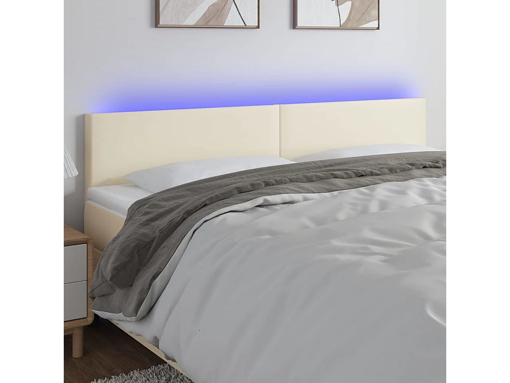 Testiera Crema a LED 180x5x78/88 cm in Similpelle