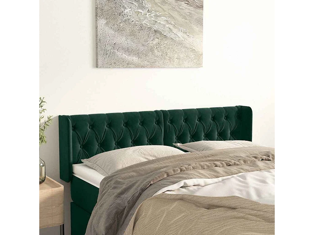 Tête de lit avec oreilles Vert foncé 147x16x78/88 cm Velours