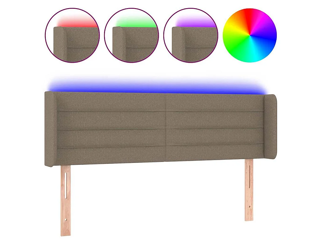 Testiera a LED Tortora 147x16x78/88 cm in Tessuto