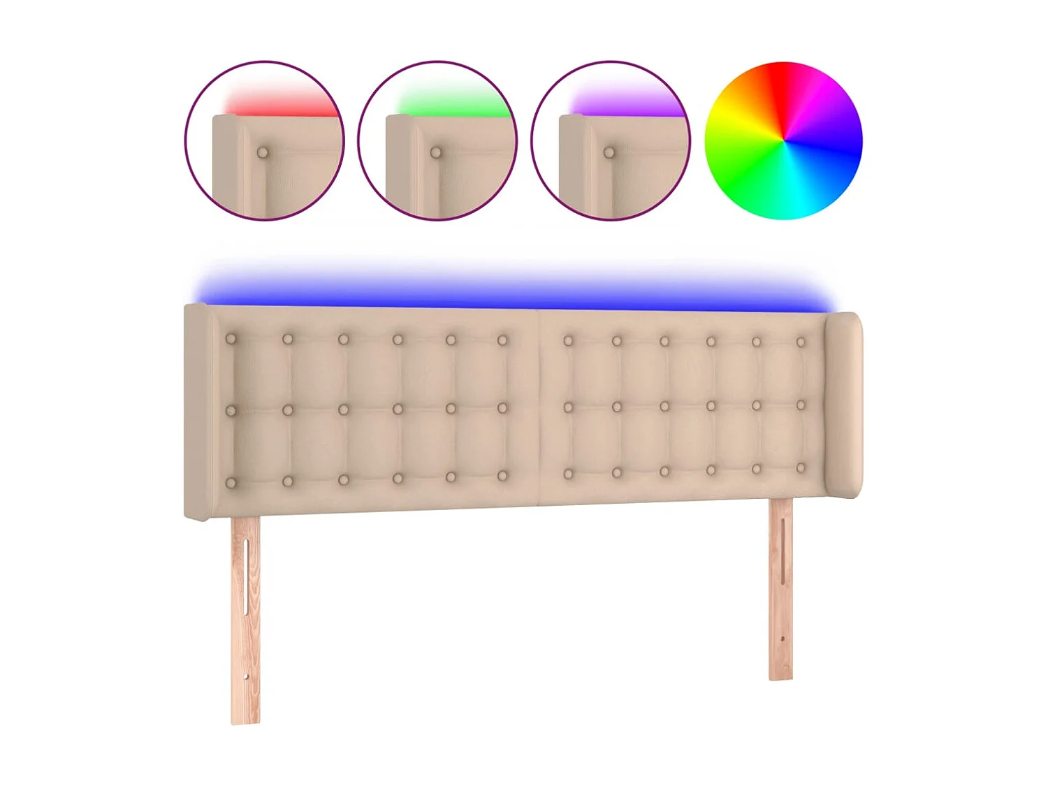 Hoofdbord LED 147x16x78/88 cm kunstleer cappuccinokleurig