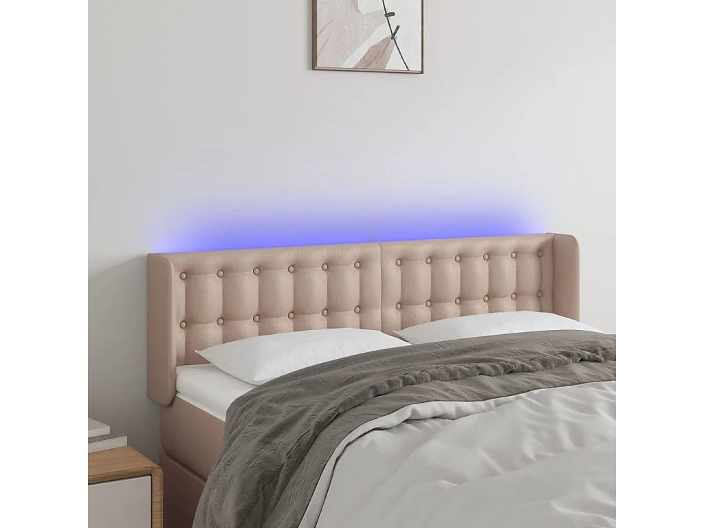 Hoofdbord LED 147x16x78/88 cm kunstleer cappuccinokleurig