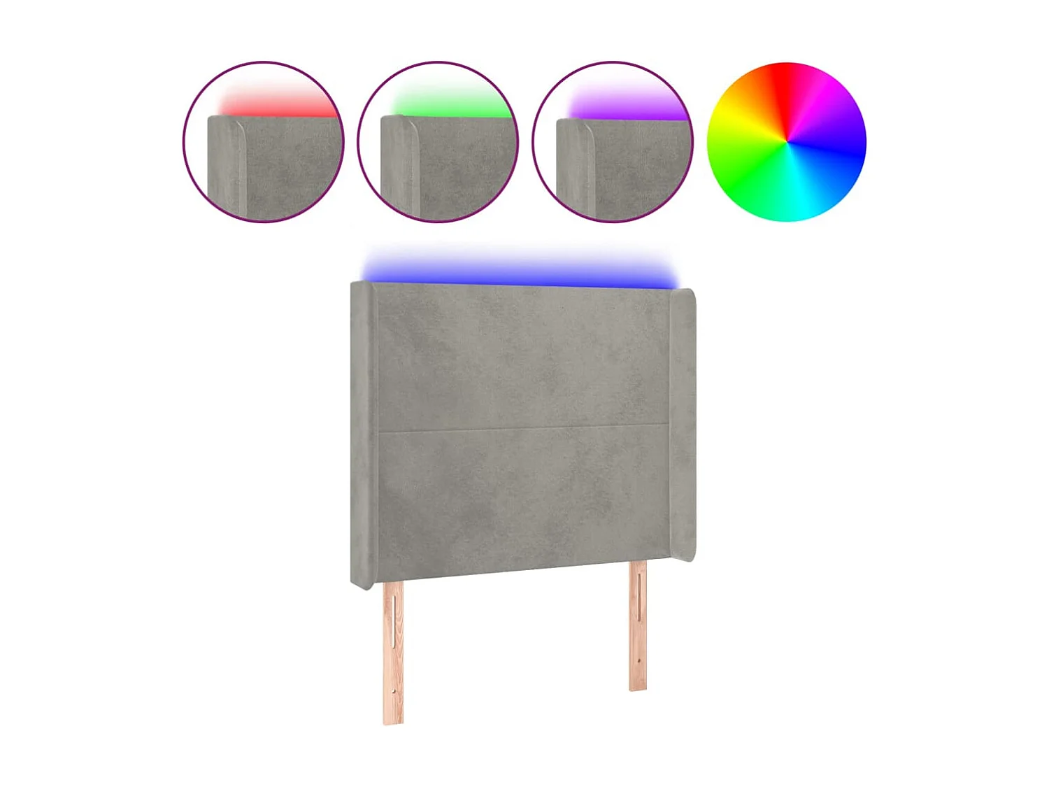 Testiera a LED Grigio Chiaro 93x16x118/128 cm in Velluto