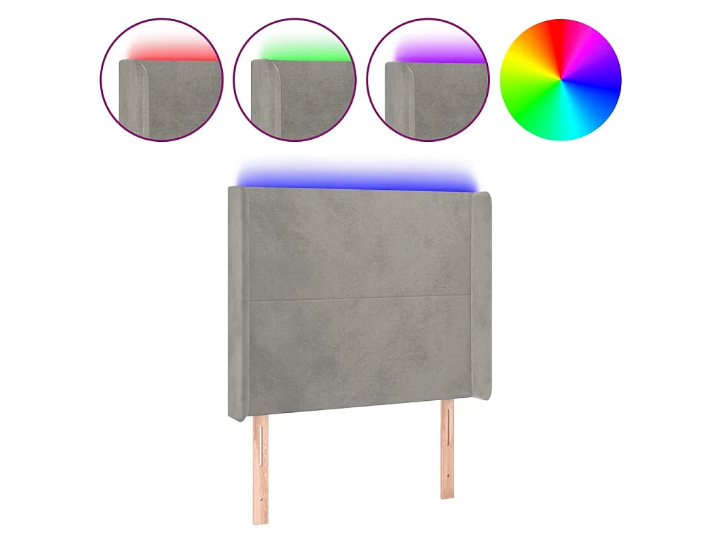Hoofdbord LED 93x16x118/128 cm fluweel lichtgrijs