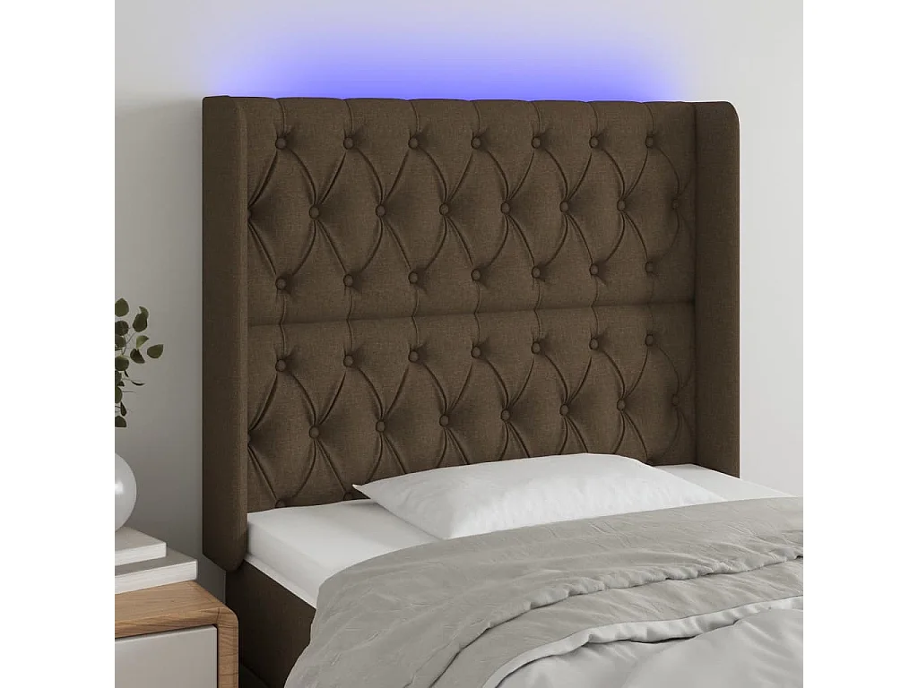 LED Kopfteil Dunkelbraun 103x16x118/128 cm Stoff