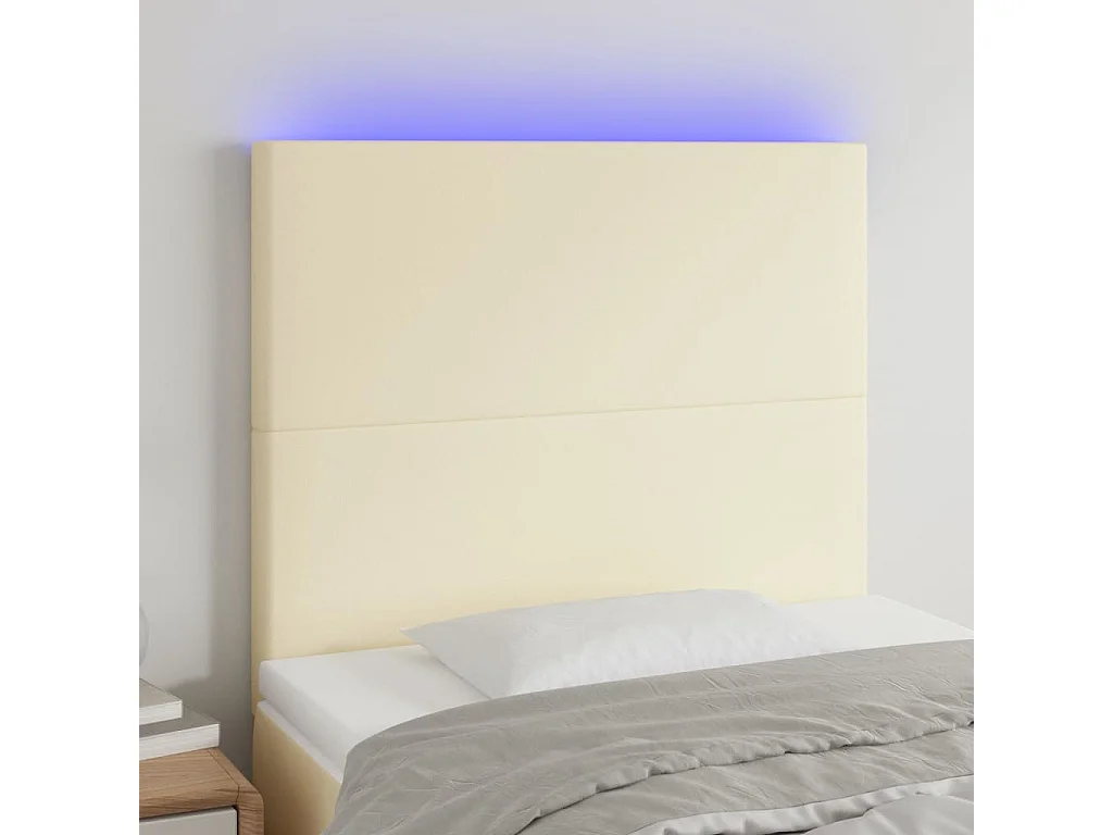 Cabeceira de cama c/ LED 90x5x118/128cm couro artificial crème