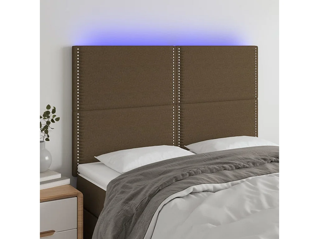 LED Kopfteil Dunkelbraun 144x5x118/128 cm Stoff