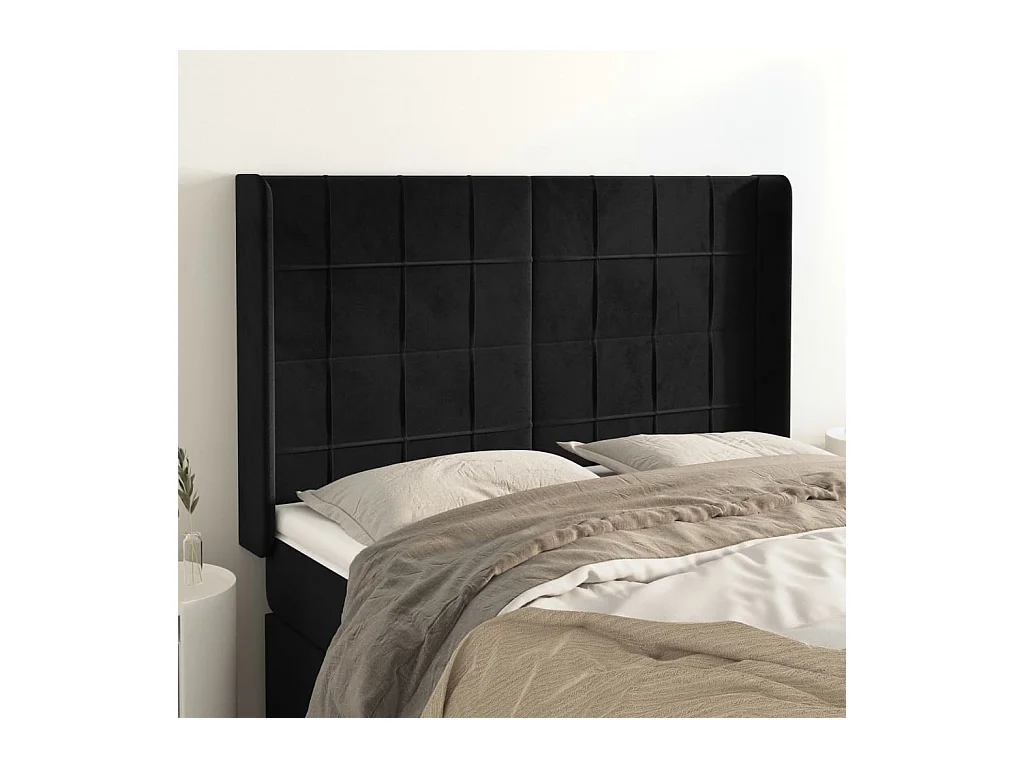 Tête de lit avec oreilles Noir 147x16x118/128 cm Velours