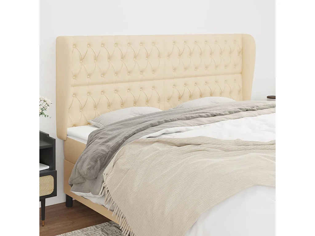 Tête de lit avec oreilles Crème 203x23x118/128 cm Tissu