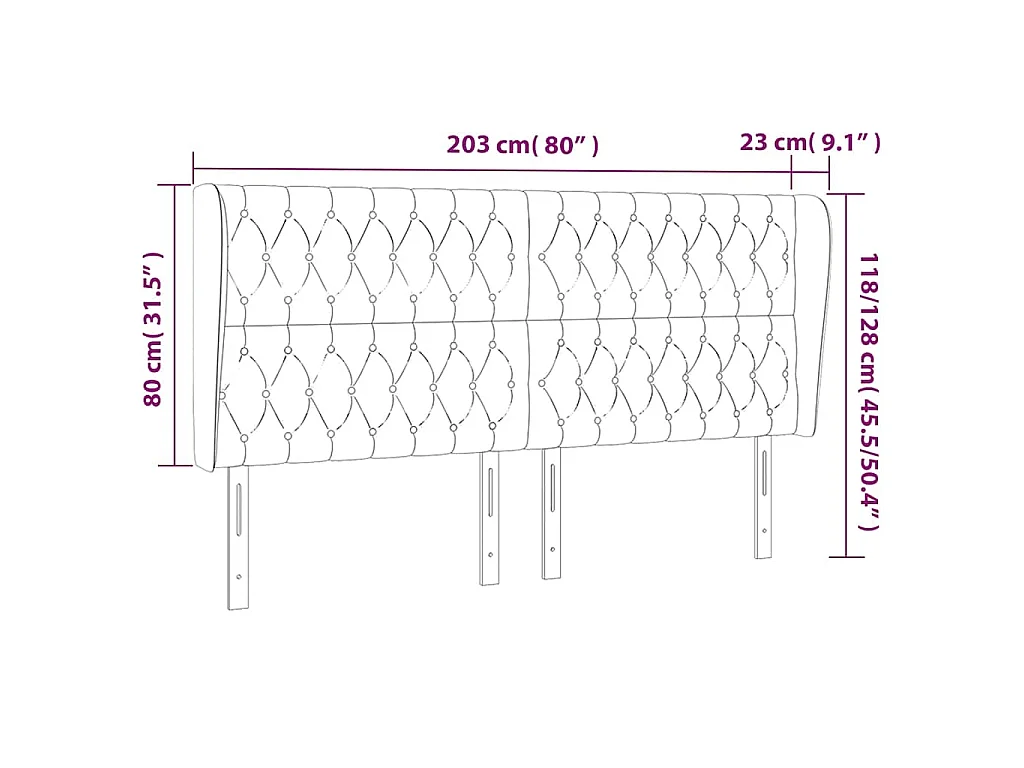 Tête de lit avec oreilles Crème 203x23x118/128 cm Tissu