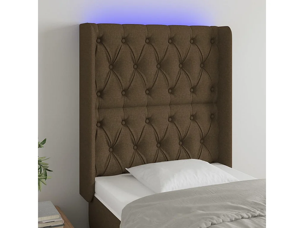 Testiera a LED Marrone Scuro 83x16x118/128 cm in Tessuto