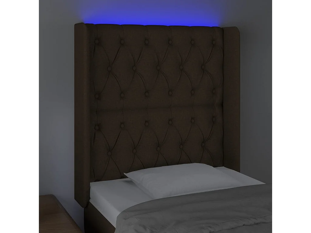 Testiera a LED Marrone Scuro 83x16x118/128 cm in Tessuto
