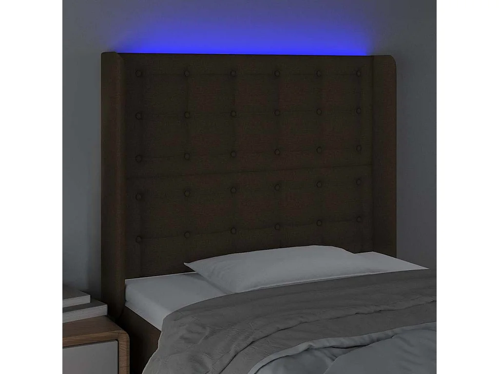 Tête de lit à LED Marron foncé 93x16x118/128 cm Tissu
