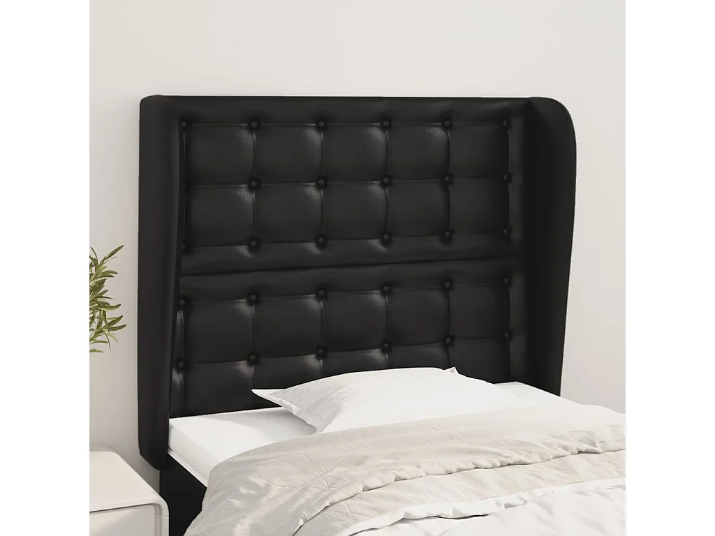 Testiera ad Orecchio Nera 83x23x118/128 cm in Similpelle