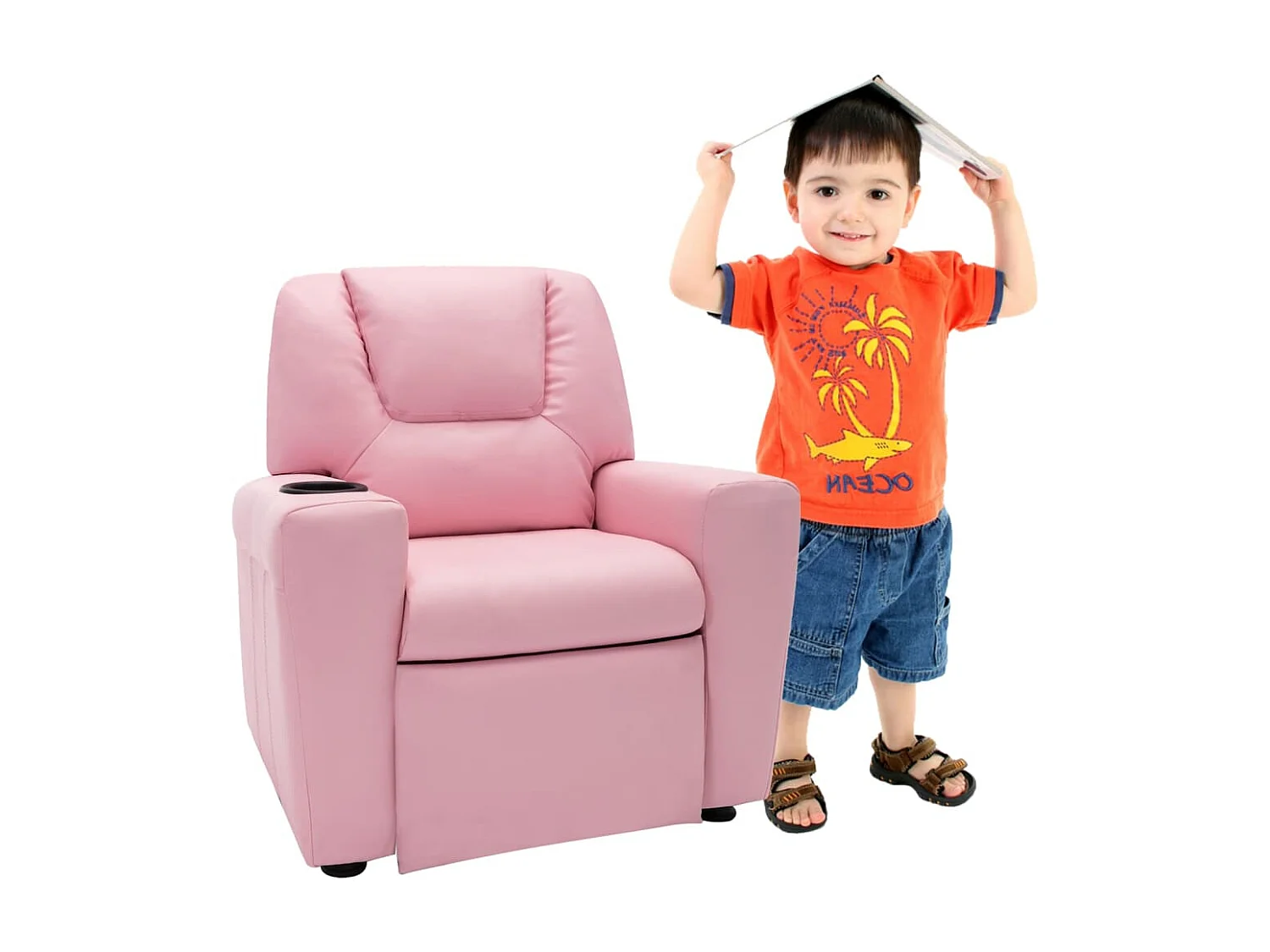 Fauteuil inclinable enfants Similicuir Rose