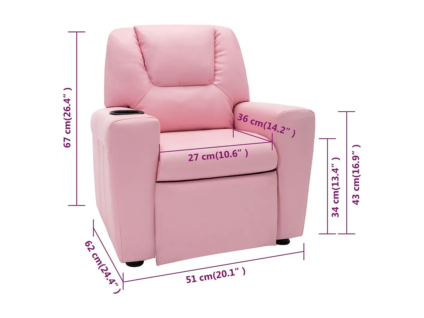 Fauteuil inclinable enfants Similicuir Rose