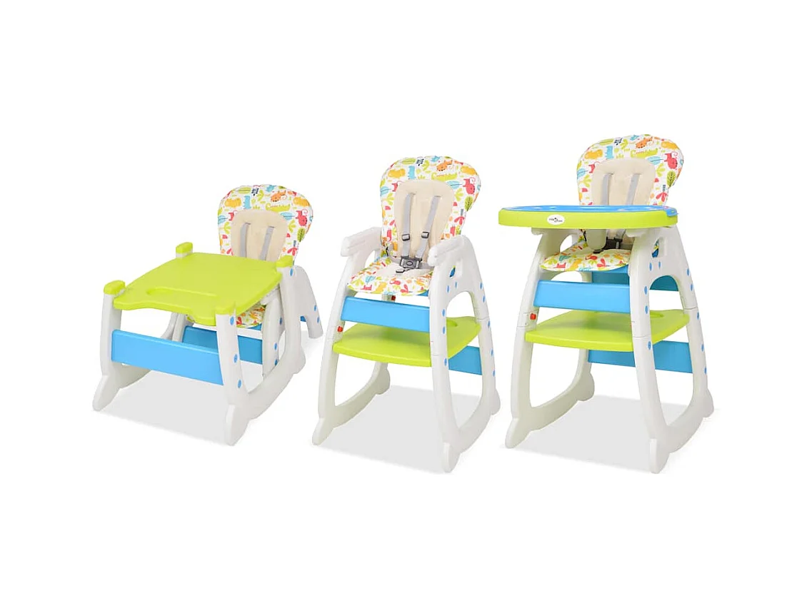 Cadeira de refeição conversível 3 em 1 com mesa azul e verde