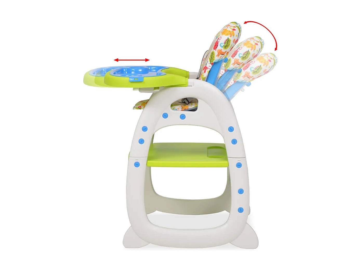 Cadeira de refeição conversível 3 em 1 com mesa azul e verde