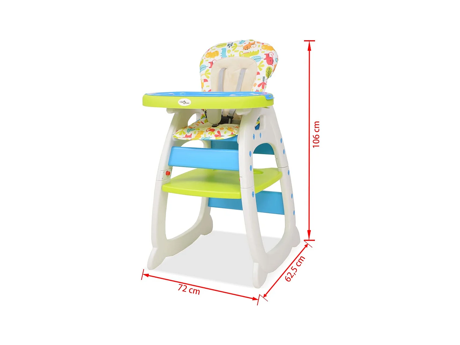 Cadeira de refeição conversível 3 em 1 com mesa azul e verde