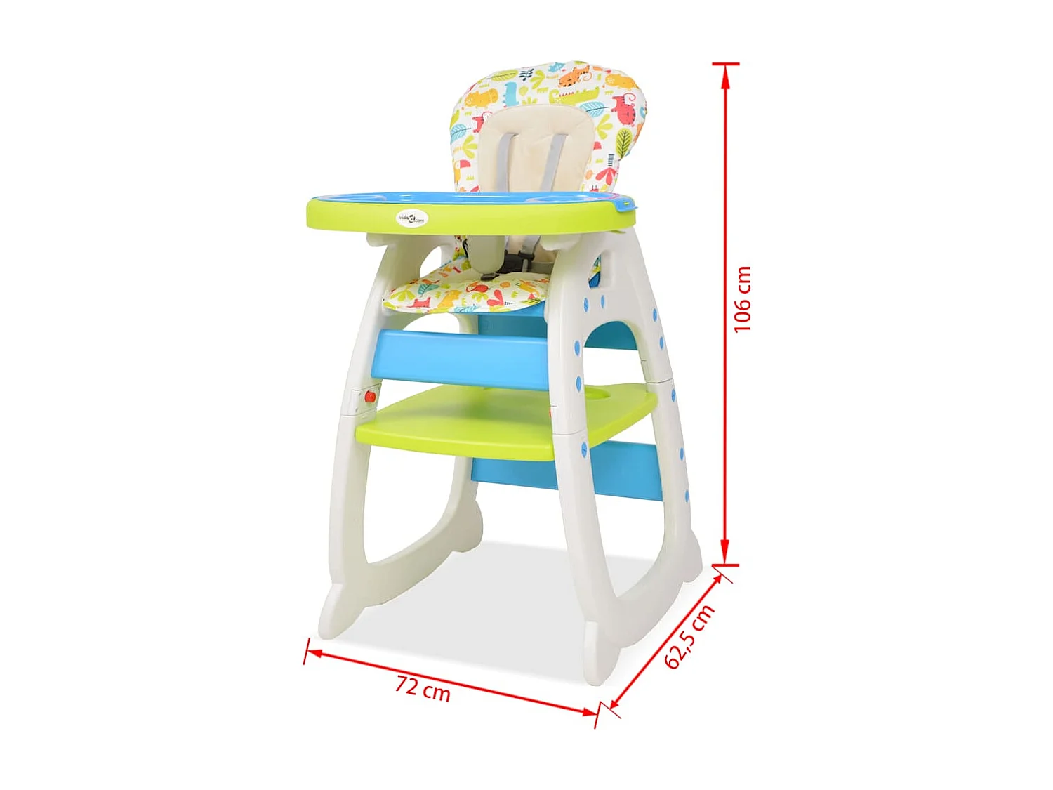 Cadeira de refeição conversível 3 em 1 com mesa azul e verde