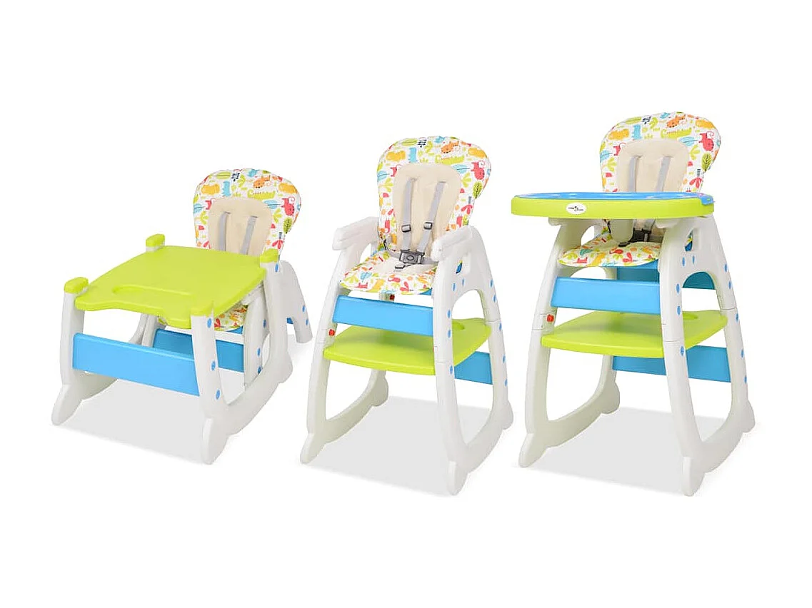 Cadeira de refeição conversível 3 em 1 com mesa azul e verde
