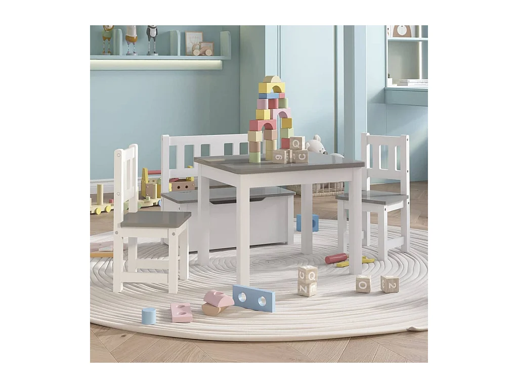 Ensemble de table et chaises enfants 4 pcs Blanc et gris MDF