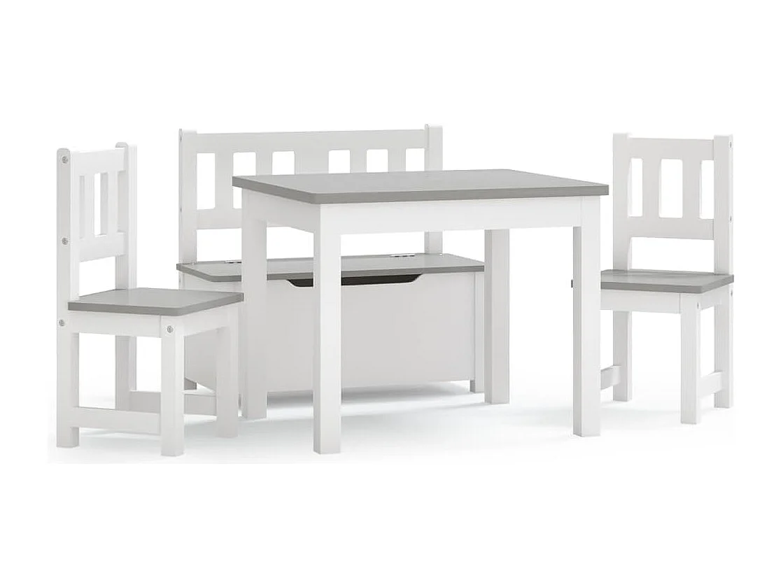Ensemble de table et chaises enfants 4 pcs Blanc et gris MDF