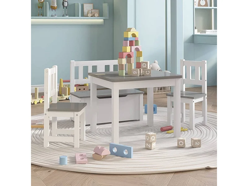 Set Tavolo e Sedie per Bambini 4 Pezzi Bianco e Grigio in MDF