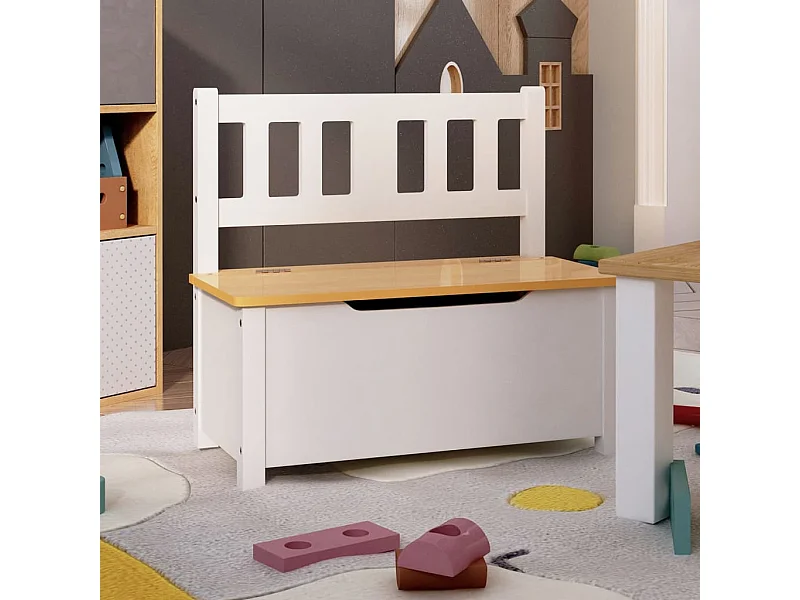 Banco de almacenaje para niños MDF blanco y beige 60x30x55 cm