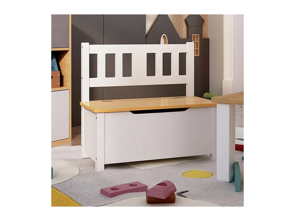 Banc de rangement pour enfants Blanc et beige 60x30x55 cm MDF