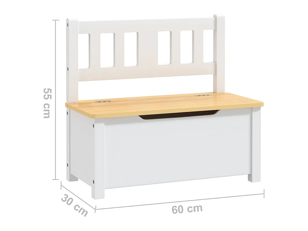 Banco de arrumação infantil 60x30x55 cm MDF branco e bege