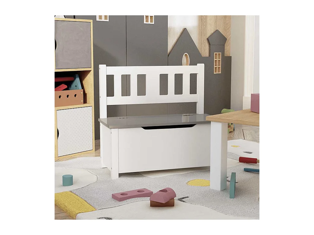 Banc de rangement pour enfants Blanc et gris 60x30x55 cm MDF