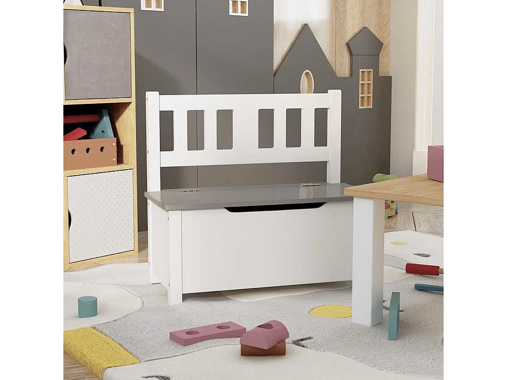 Cassapanca per Bambini Bianca e Grigia 60x30x55 cm in MDF