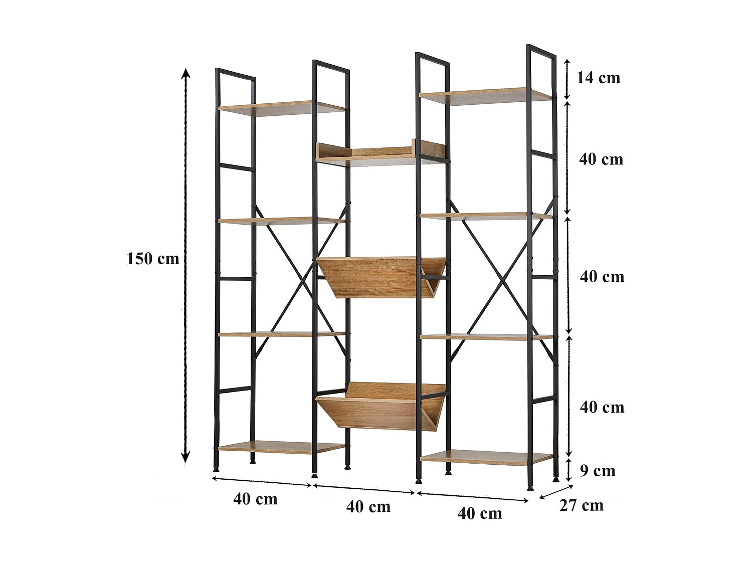 11-poziomowa półka w stylu industrialnym - dł. 125 x wys. 150 cm