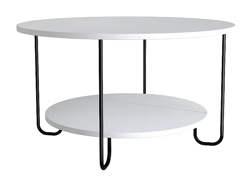 Table basse avec 2 plateaux et pieds en métal, Diam 80 cm - CORRO