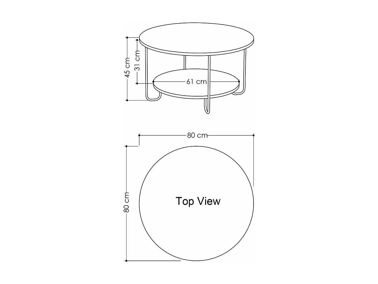 Table basse avec 2 plateaux et pieds en métal, Diam 80 cm - CORRO