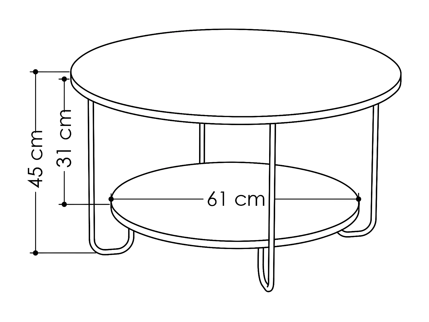 Table basse avec 2 plateaux et pieds en métal, Diam 80 cm - CORRO
