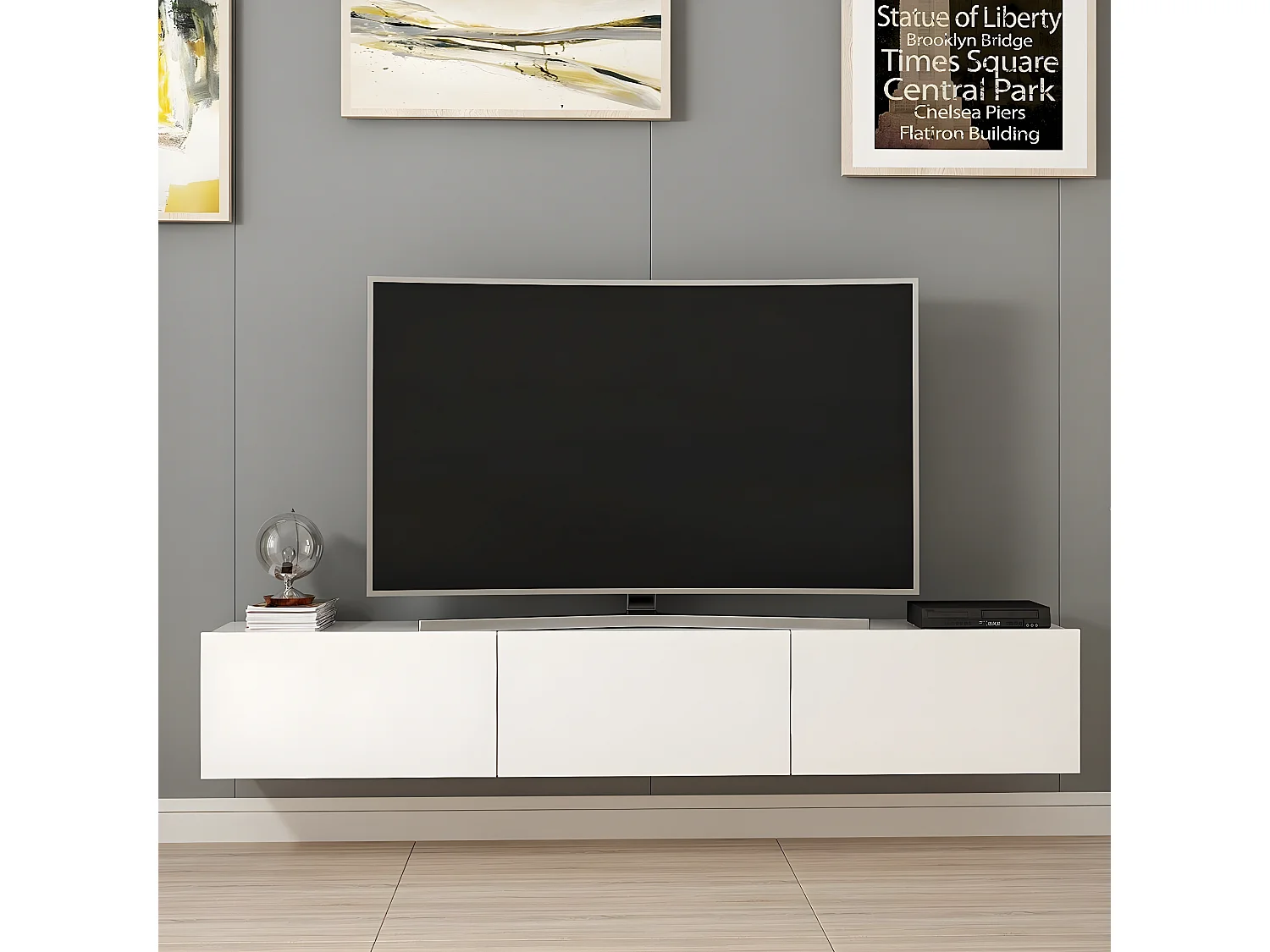 Mueble TV suspendido 3 puertas blanco L180 cm - Rigel