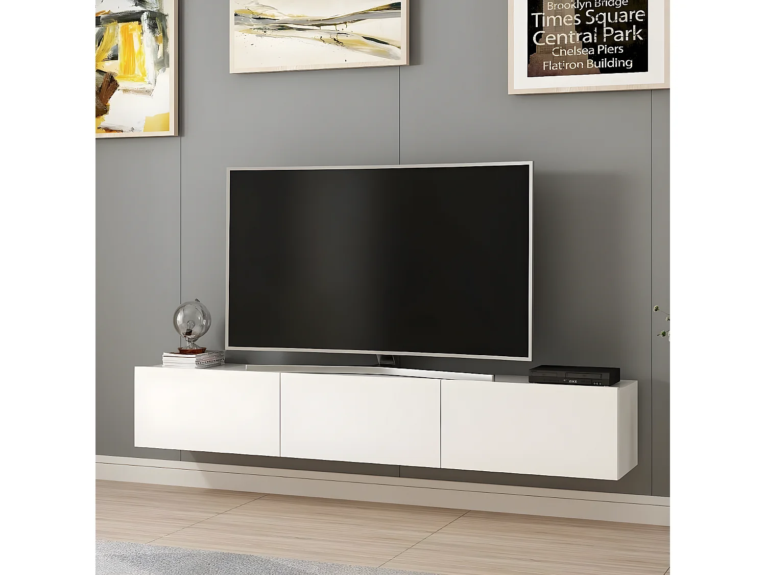 Mueble TV suspendido 3 puertas blanco L180 cm - Rigel