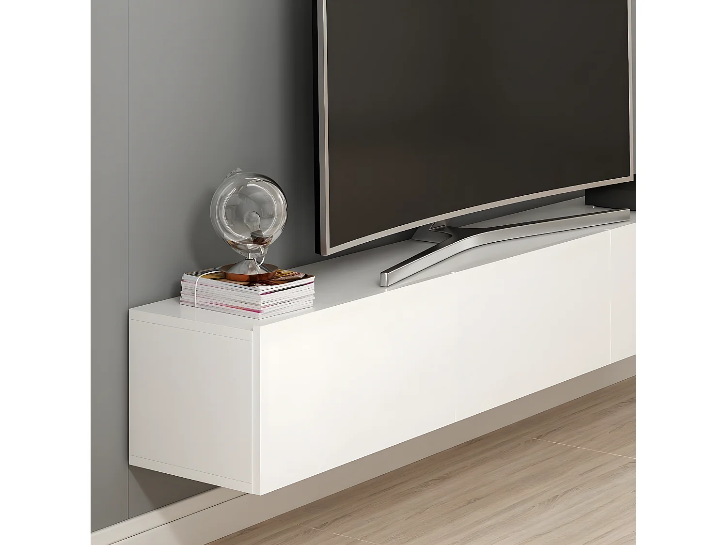 Mueble TV suspendido 3 puertas blanco L180 cm - Rigel